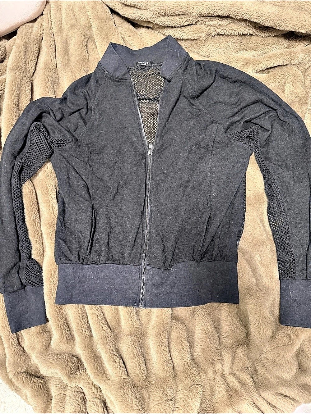 Terez Style 7006 MODAL Black Mesh Bomber Jacket Size Medium